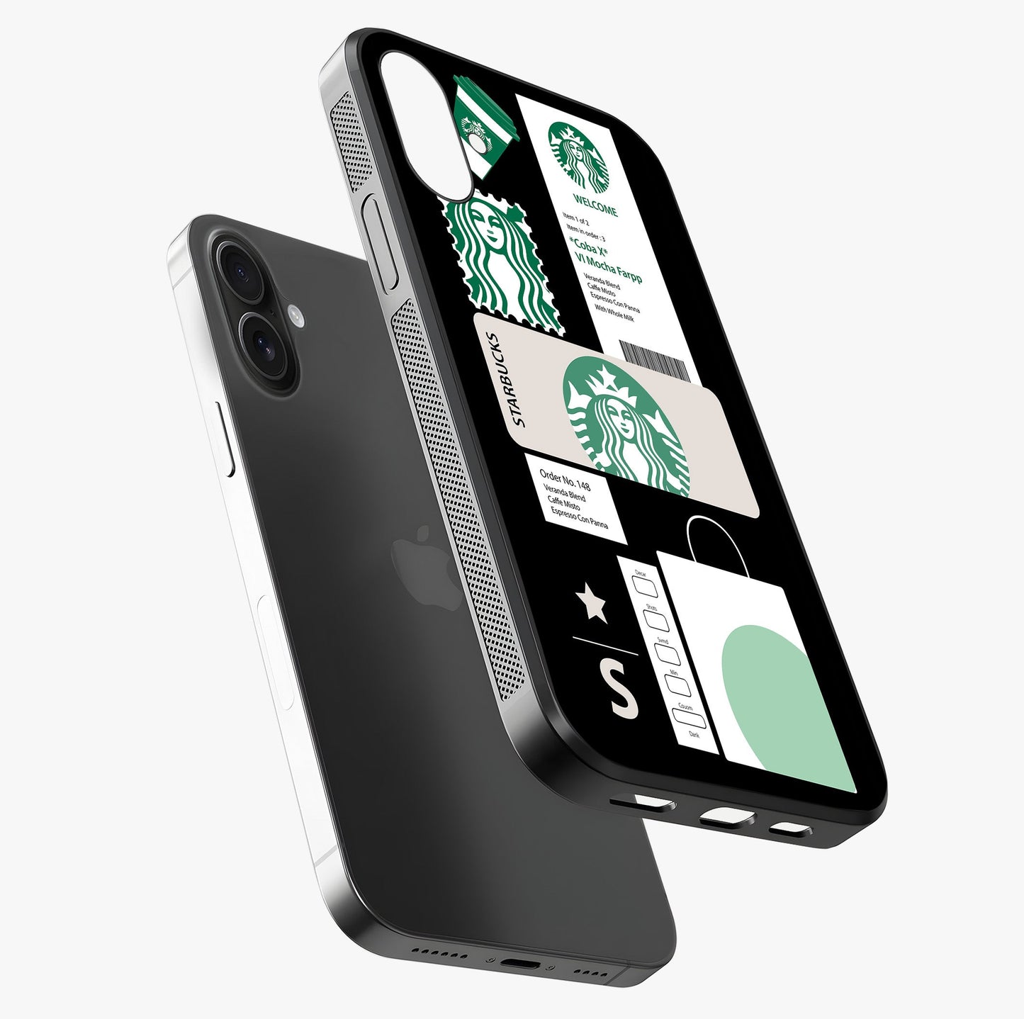 Starbucks Mocha Glass Case laid diagonally highlighting side profile, edges and glossy glass shine.