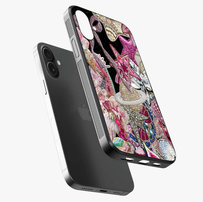 Starlit Jewel Dream Glass Case laid diagonally highlighting side profile, edges and glossy glass shine.