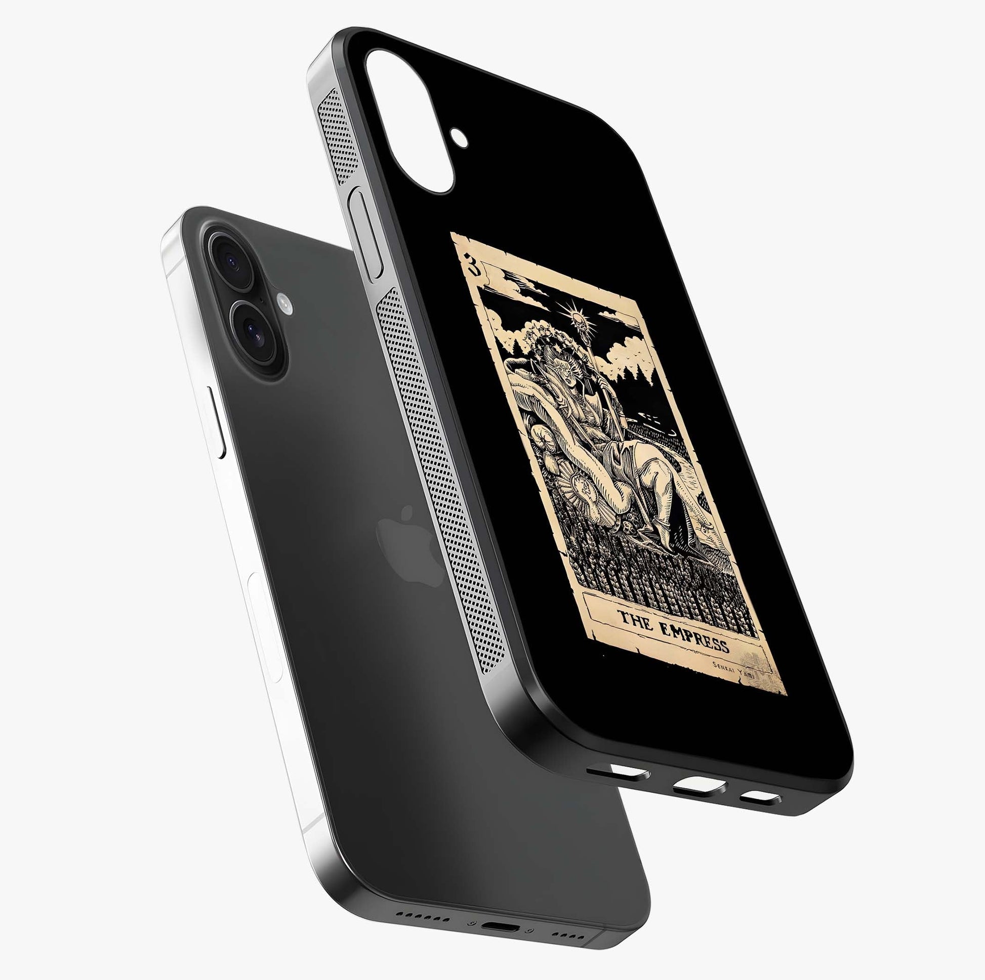 The Empress Glass Case laid diagonally highlighting side profile, edges and glossy glass shine.