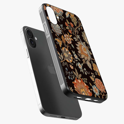 Vintage Floral Dream Glass Case laid diagonally highlighting side profile, edges and glossy glass shine.