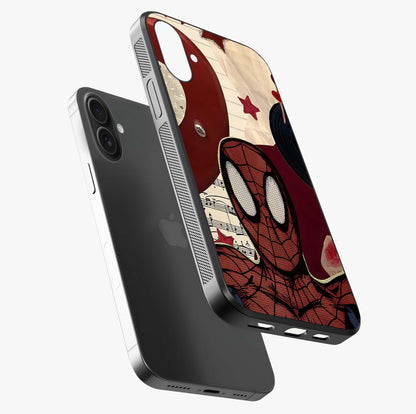 Web Warrior Vibes Glass Case laid diagonally highlighting side profile, edges and glossy glass shine.