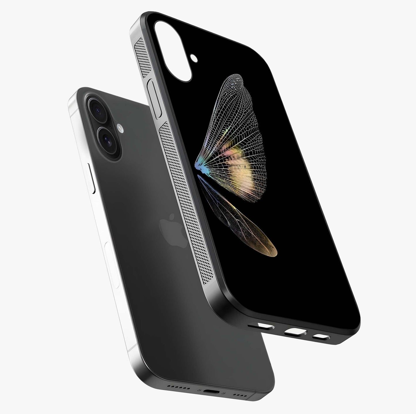 Whispers Of Wings Glass Case laid diagonally highlighting side profile, edges and glossy glass shine.