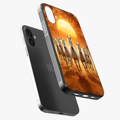 Wild Sunset Majesty Glass Case laid diagonally highlighting side profile, edges and glossy glass shine.