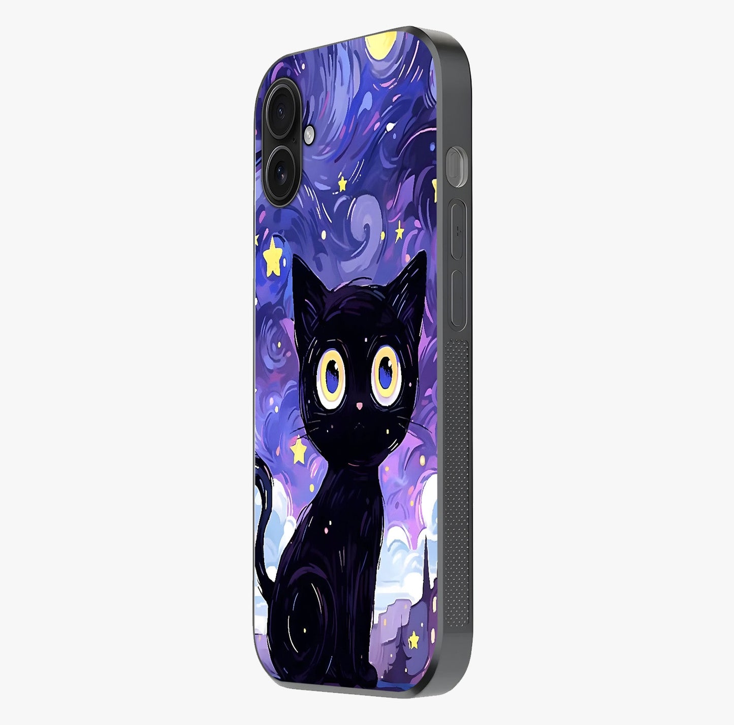 Abstract Cat Art Glass Case photographed in natural light showing reflective finish and design depth.