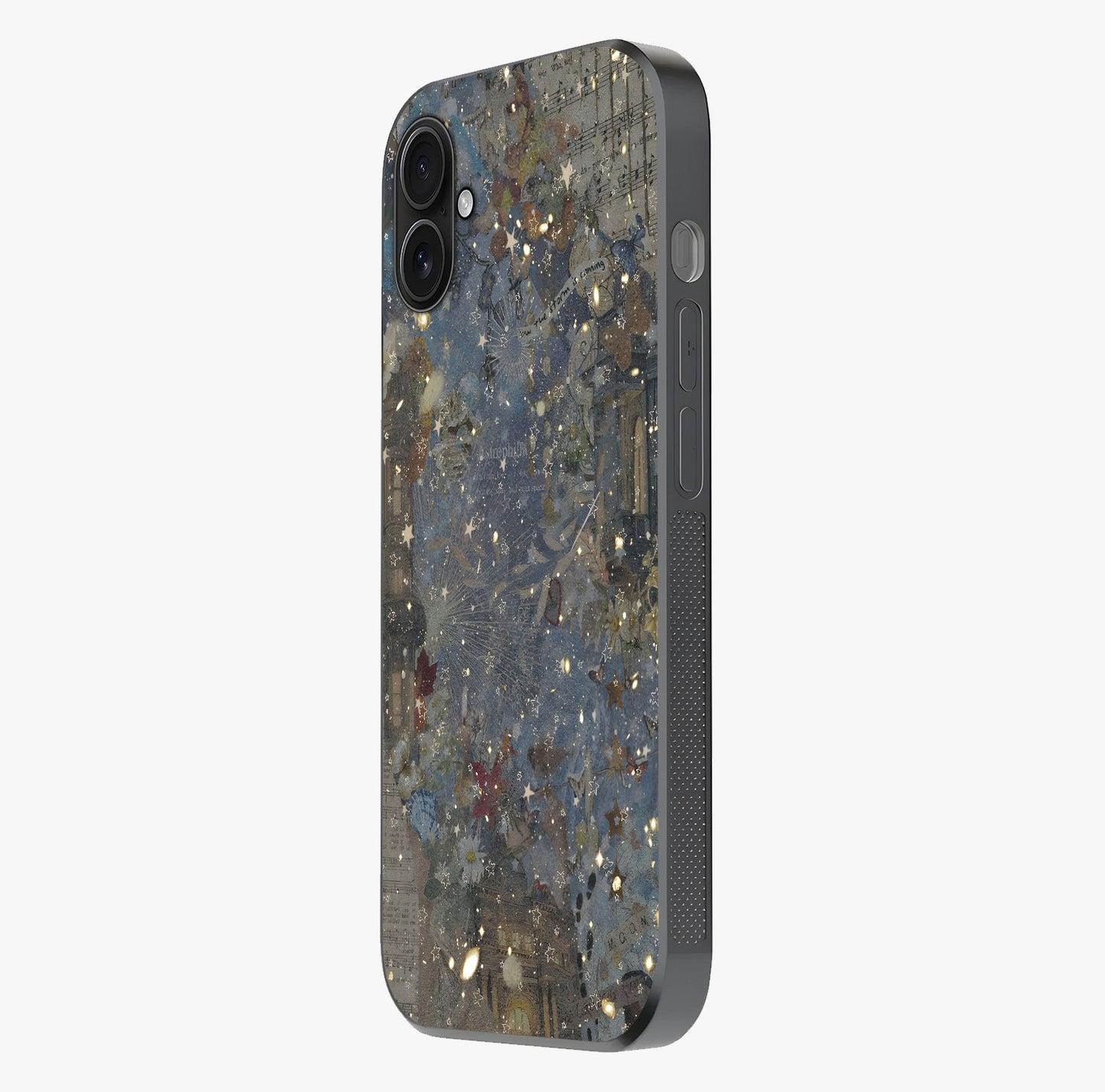 Aesthetic Astrolophia Glass Case photographed in natural light showing reflective finish and design depth.