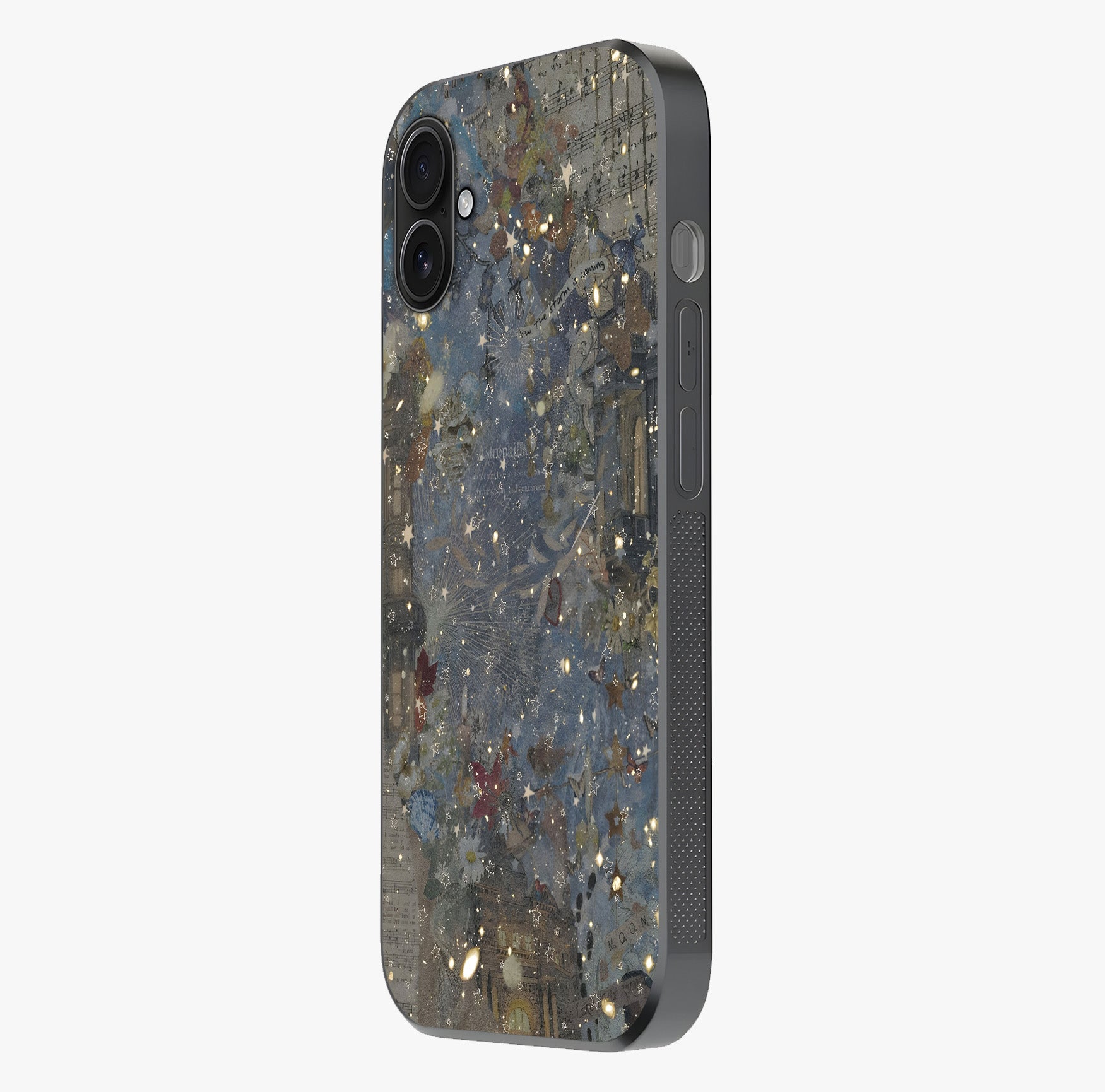 Aesthetic Astrolophia Glass Case photographed in natural light showing reflective finish and design depth.