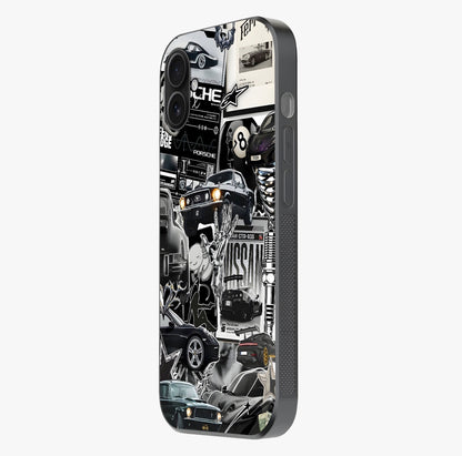 Aesthetic Dark Love Glass Case photographed in natural light showing reflective finish and design depth.