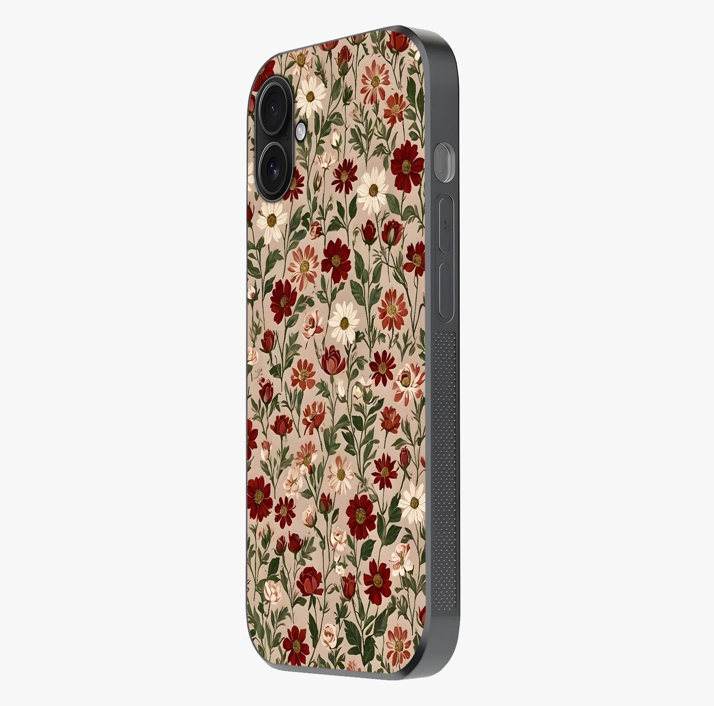 Biege Flower With Leaf Glass Case photographed in natural light showing reflective finish and design depth.