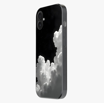 Black Background With White Cloud Glass Case photographed in natural light showing reflective finish and design depth.