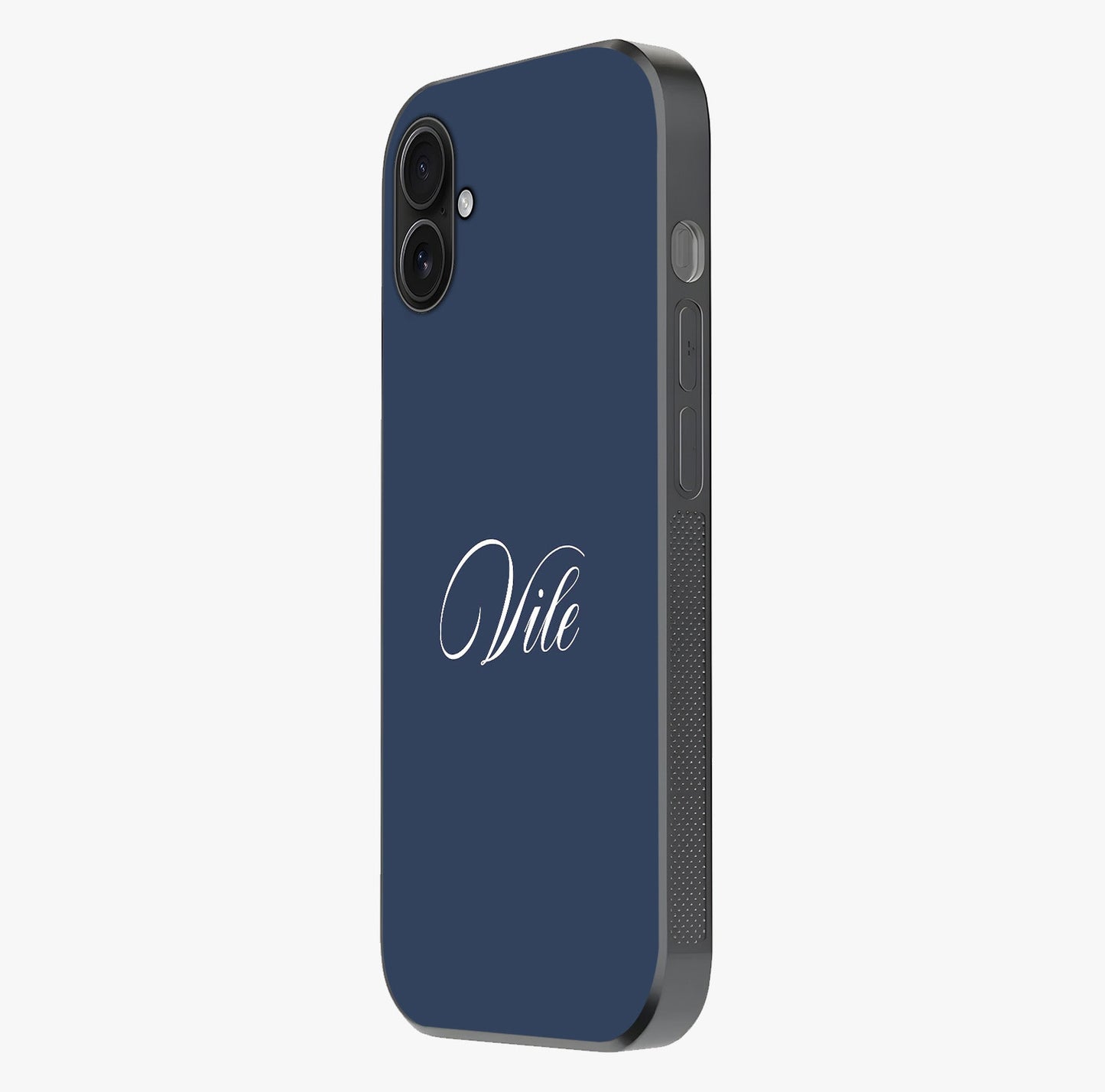 Blue Background Personalized Custom Name Glass Case photographed in natural light showing reflective finish and design depth.