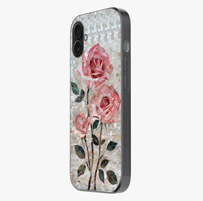 Blush Mosaic Bloom Glass Case photographed in natural light showing reflective finish and design depth.