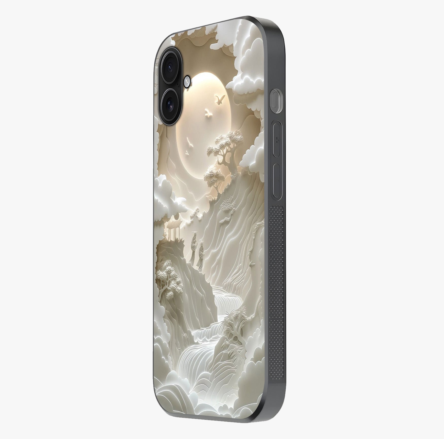 Celestial Origami Glass Case photographed in natural light showing reflective finish and design depth.
