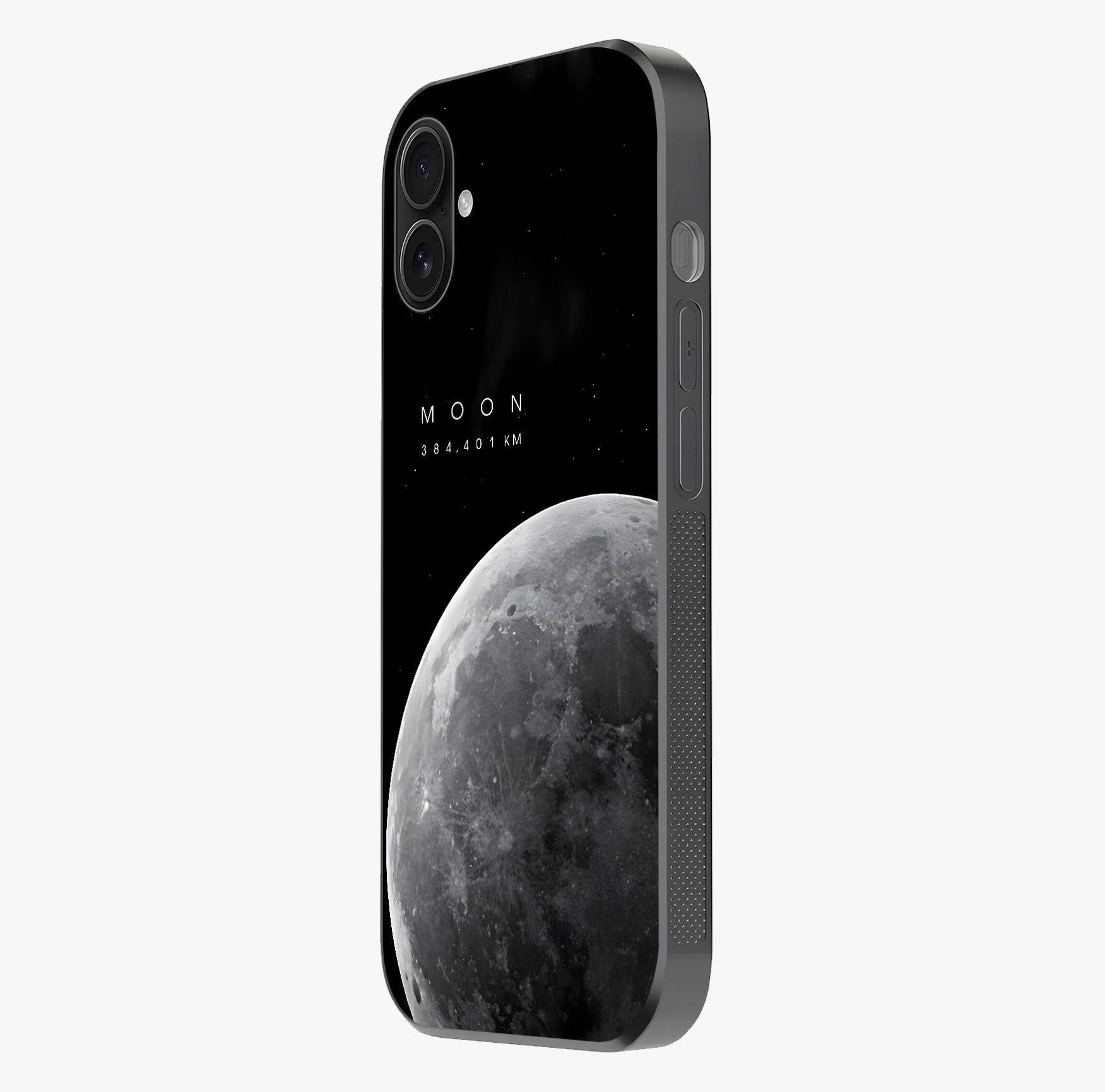 Cosmic Moon Glow Glass Case photographed in natural light showing reflective finish and design depth.