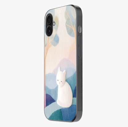 Cotton Dream Cat Glass Case photographed in natural light showing reflective finish and design depth.