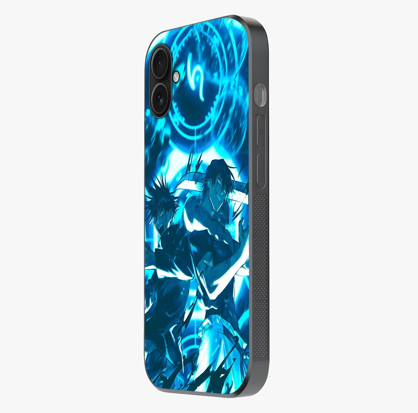 Cursed Energy Clash Glass Case photographed in natural light showing reflective finish and design depth.