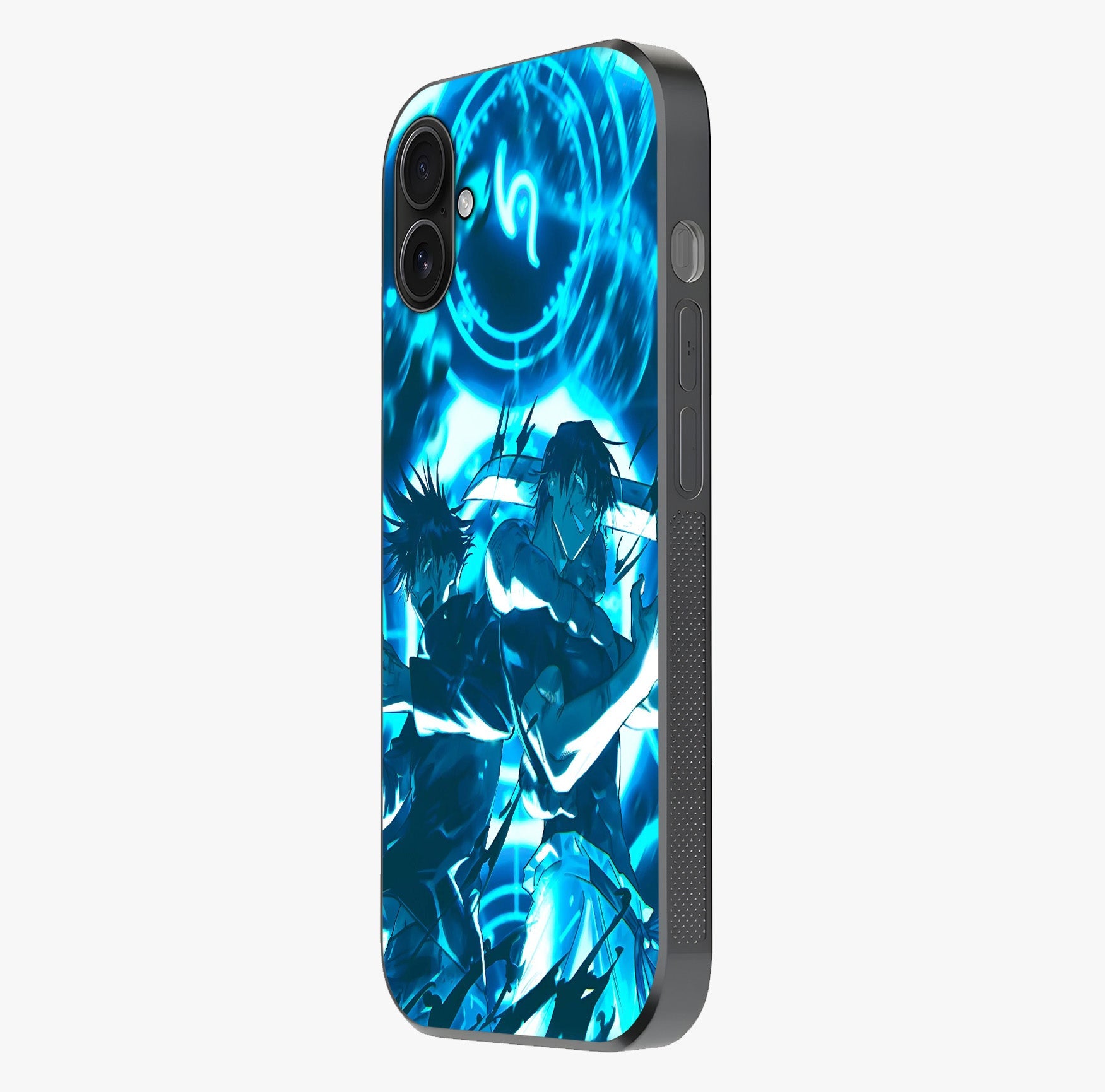 Cursed Energy Clash Glass Case photographed in natural light showing reflective finish and design depth.