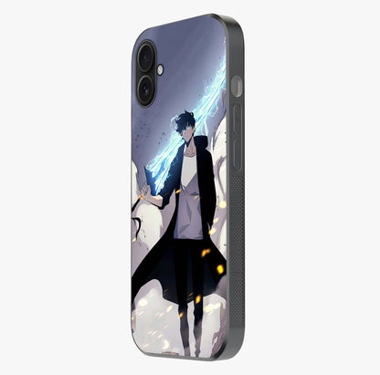 Dark Lightning Anime Warrior Glass Case photographed in natural light showing reflective finish and design depth.