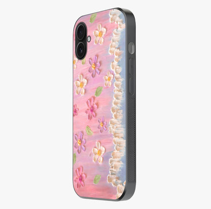 Dreamy Painted Garden Glass Case photographed in natural light showing reflective finish and design depth.