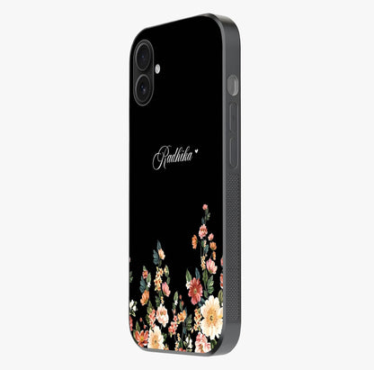 Floral Design With A Custom Personalized Name Glass Case photographed in natural light showing reflective finish and design depth.
