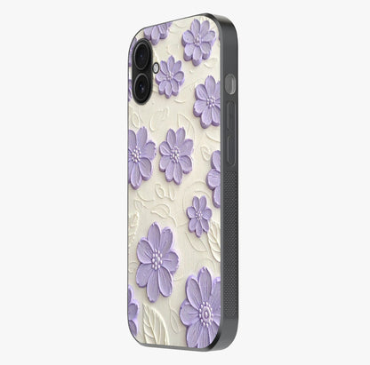 Floral Wall Art With Purple Flowers Glass Case photographed in natural light showing reflective finish and design depth.