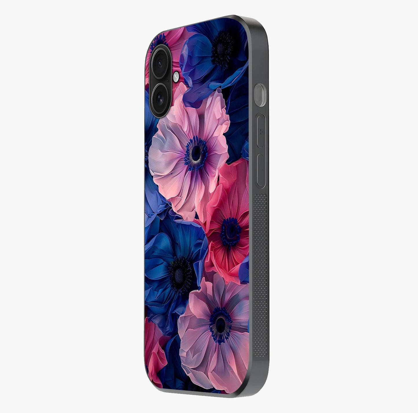 Flower Paper Art Pattern Glass Case photographed in natural light showing reflective finish and design depth.