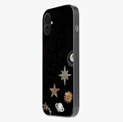 Galactic Charm Glow Glass Case photographed in natural light showing reflective finish and design depth.