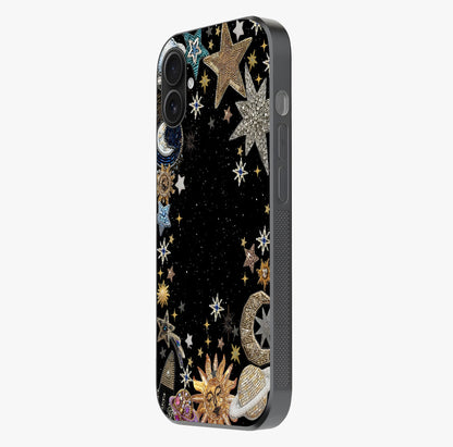 Galactic Jewel Stars Glass Case photographed in natural light showing reflective finish and design depth.