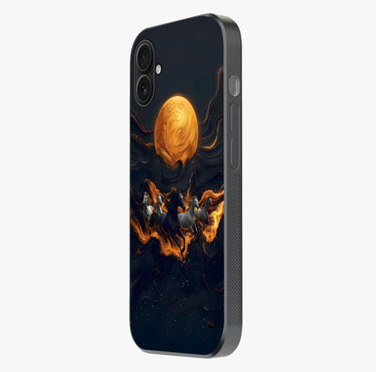 Golden Stallion Moonride Glass Case photographed in natural light showing reflective finish and design depth.