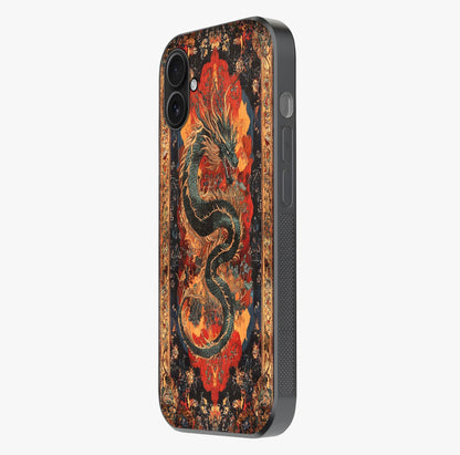 Inferno Dragon Soul Glass Case photographed in natural light showing reflective finish and design depth.
