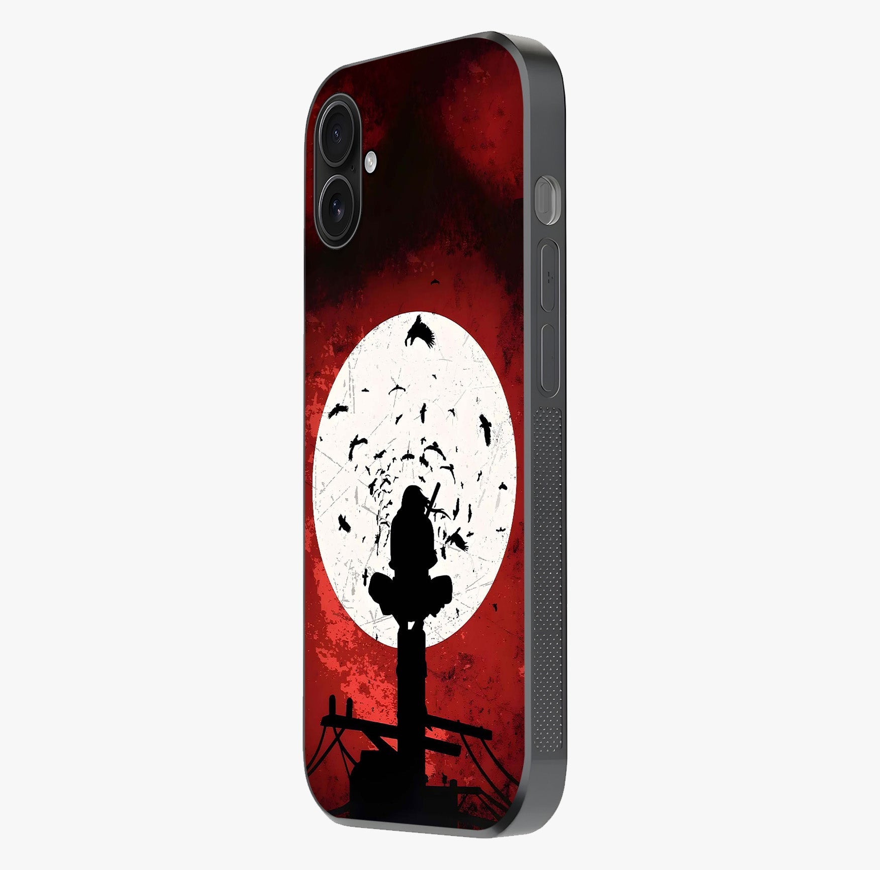 Itachi Limited Edition Naruto Anime Glass Case photographed in natural light showing reflective finish and design depth.