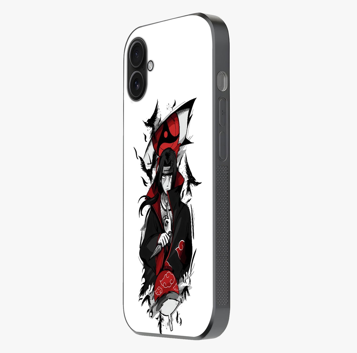 Itachi Sharingan Glass Case photographed in natural light showing reflective finish and design depth.