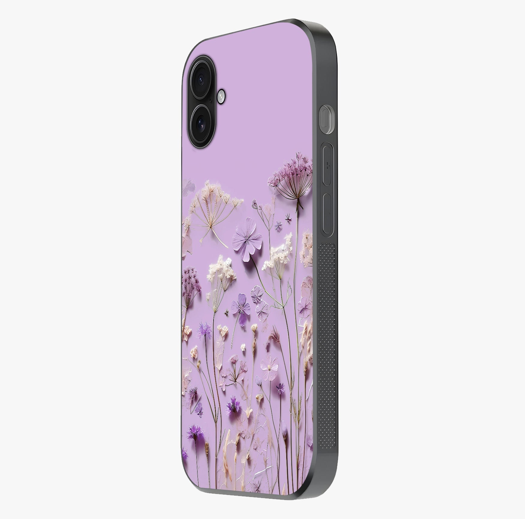 Lavender Blossom Dream Glass Case photographed in natural light showing reflective finish and design depth.