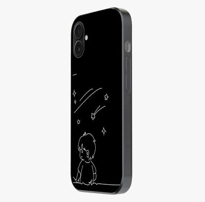 Line Art Boy With Shooting Stars Glass Case photographed in natural light showing reflective finish and design depth.