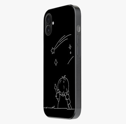 Line Art Girl With Shooting Stars Glass Case photographed in natural light showing reflective finish and design depth.