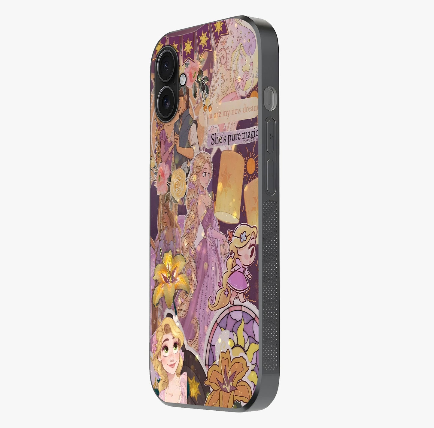 Magical Tangled Dream Glass Case photographed in natural light showing reflective finish and design depth.