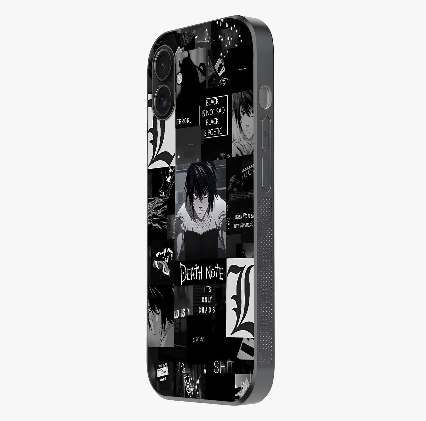 Midnight Chaos Mind Glass Case photographed in natural light showing reflective finish and design depth.