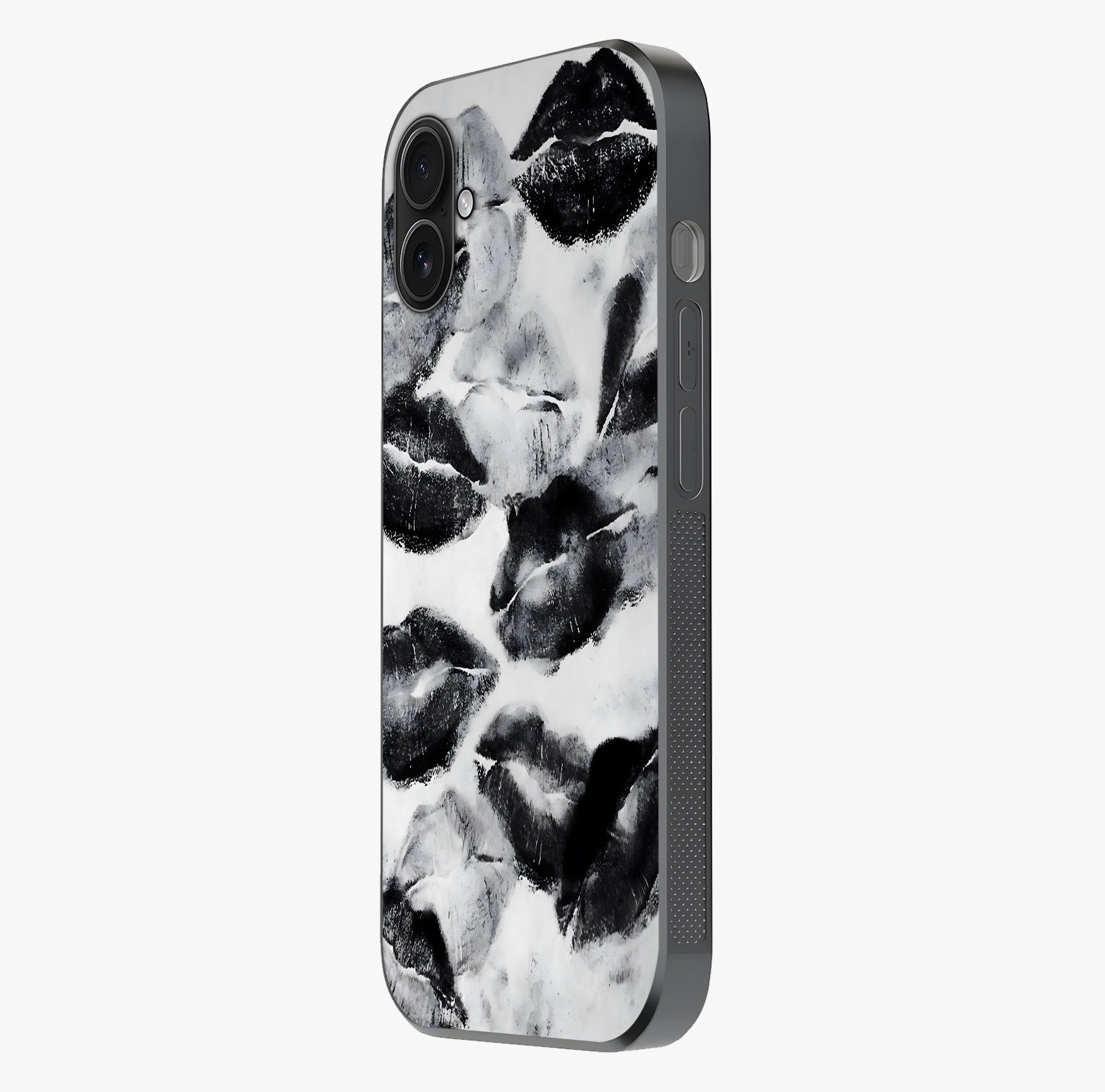 Midnight Kiss Marks Glass Case photographed in natural light showing reflective finish and design depth.