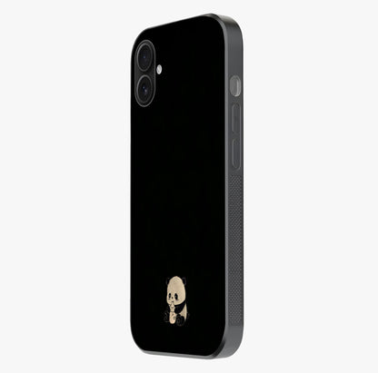 Midnight Panda Love Glass Case photographed in natural light showing reflective finish and design depth.