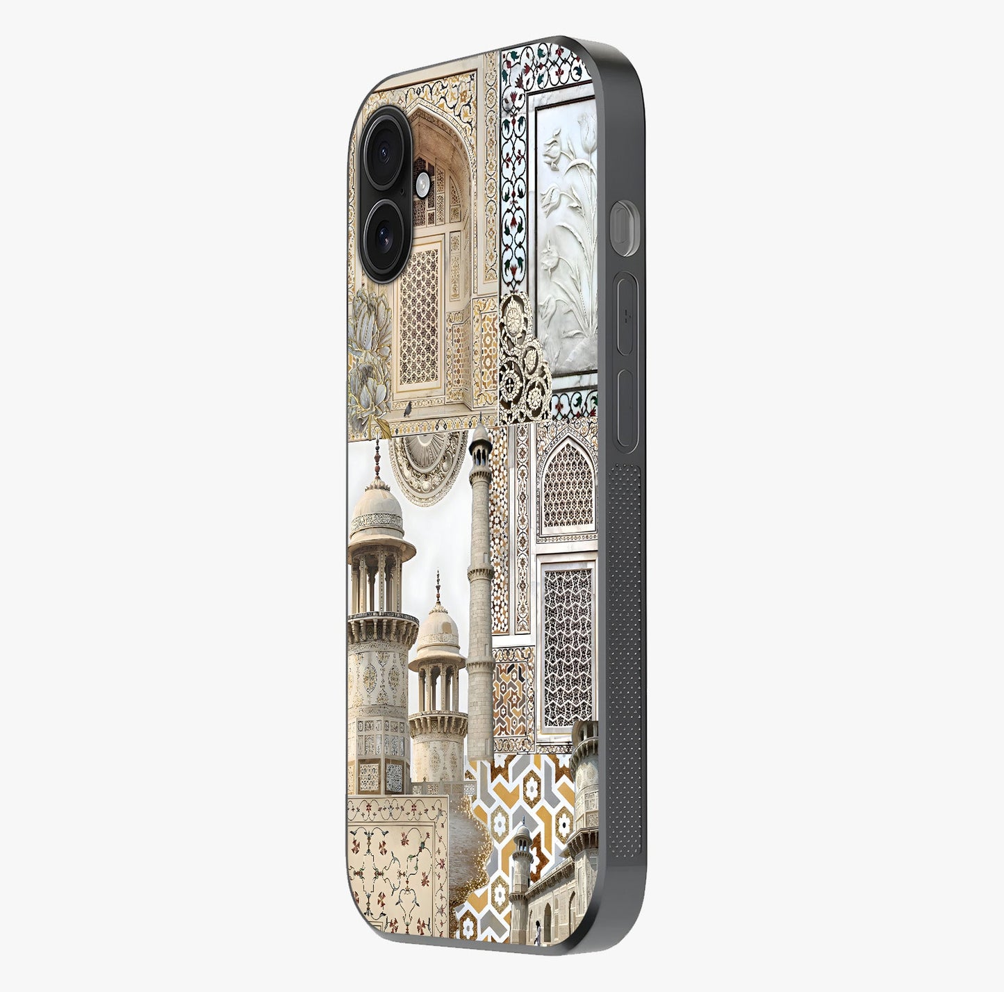 Mughal Marble Legacy Glass Case photographed in natural light showing reflective finish and design depth.