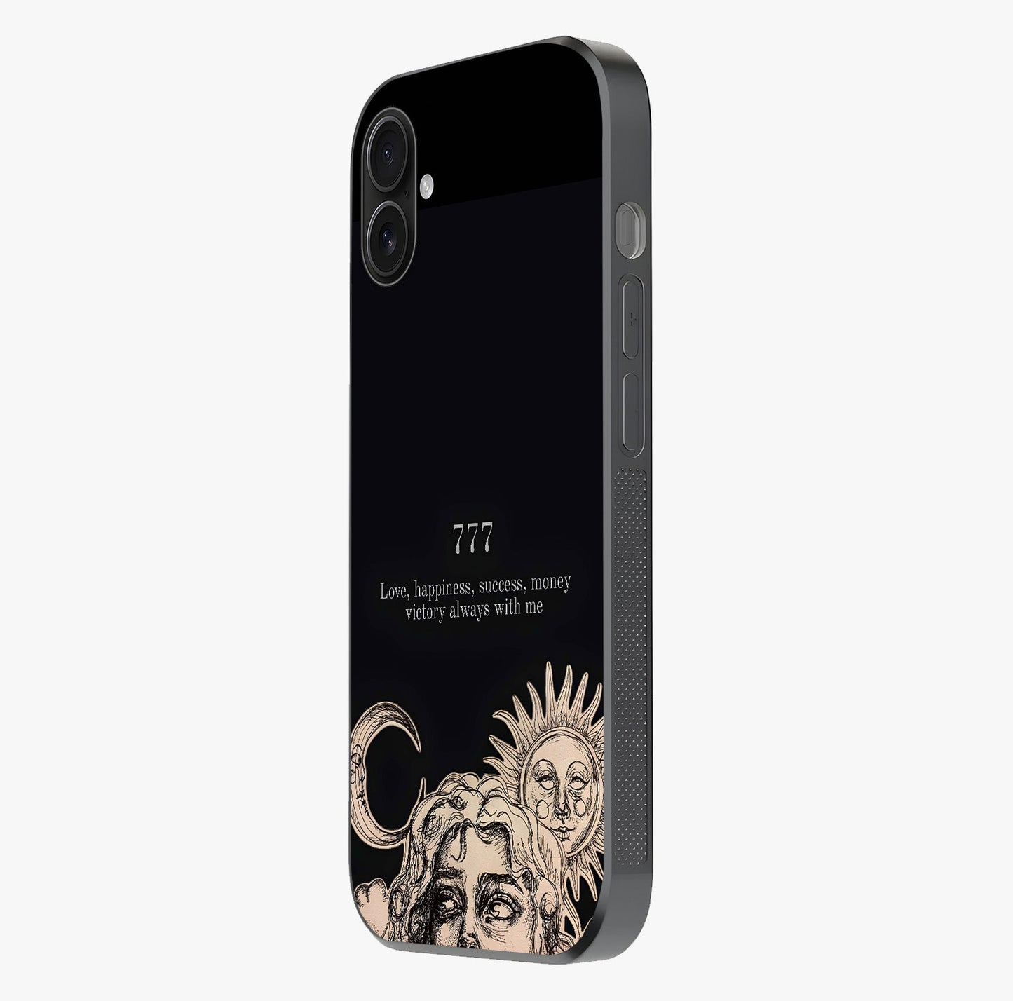Mystic Victory Aura Glass Case photographed in natural light showing reflective finish and design depth.