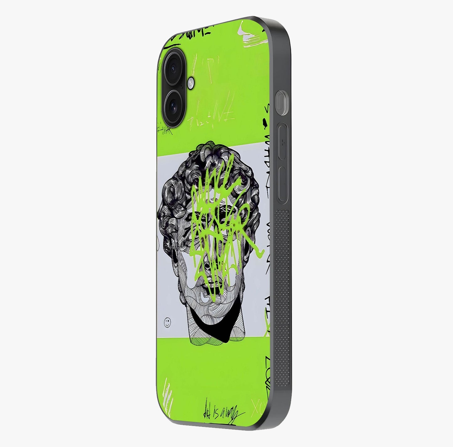 Neo Graffiti Rebellion Glass Case photographed in natural light showing reflective finish and design depth.
