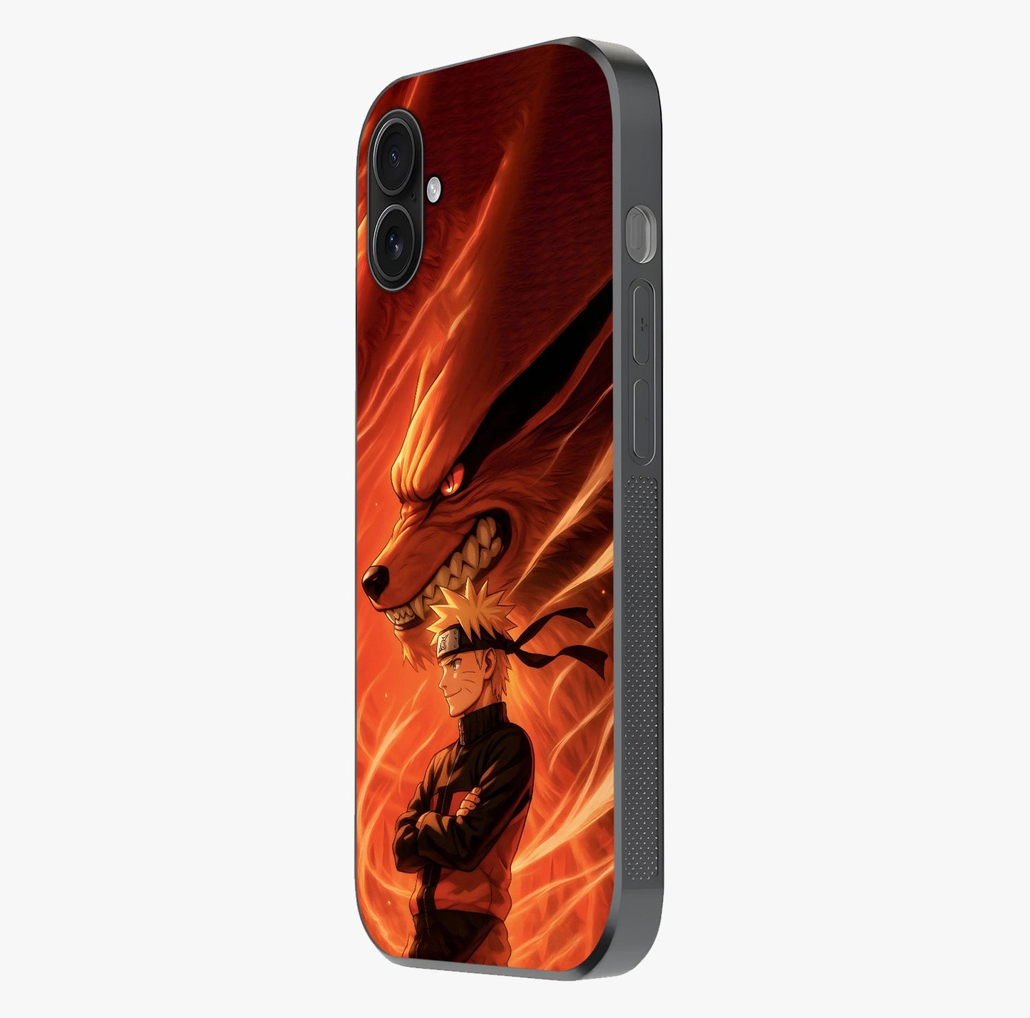 Nine Tails Legacy Glass Case photographed in natural light showing reflective finish and design depth.