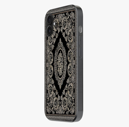 Noir Bloom Elegance Glass Case photographed in natural light showing reflective finish and design depth.