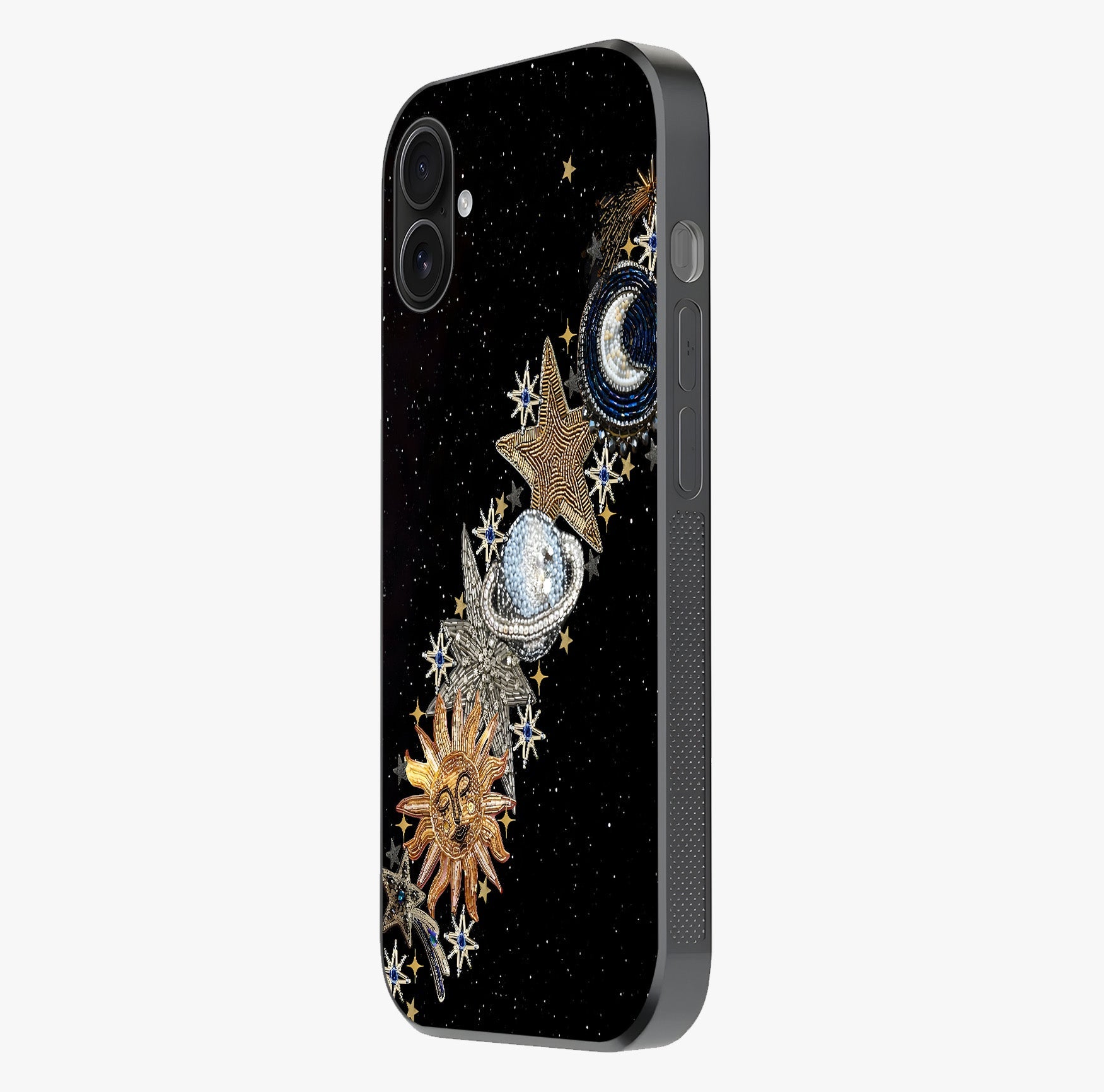 Pearls Universe Object Glass Case photographed in natural light showing reflective finish and design depth.