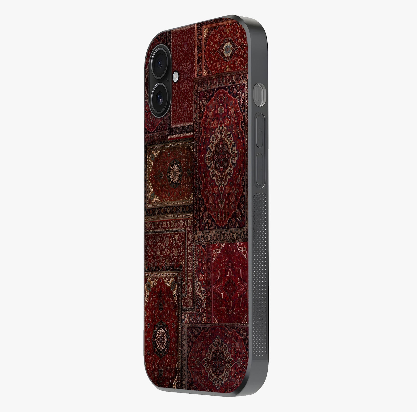 Persian Velvet Tale Glass Case photographed in natural light showing reflective finish and design depth.
