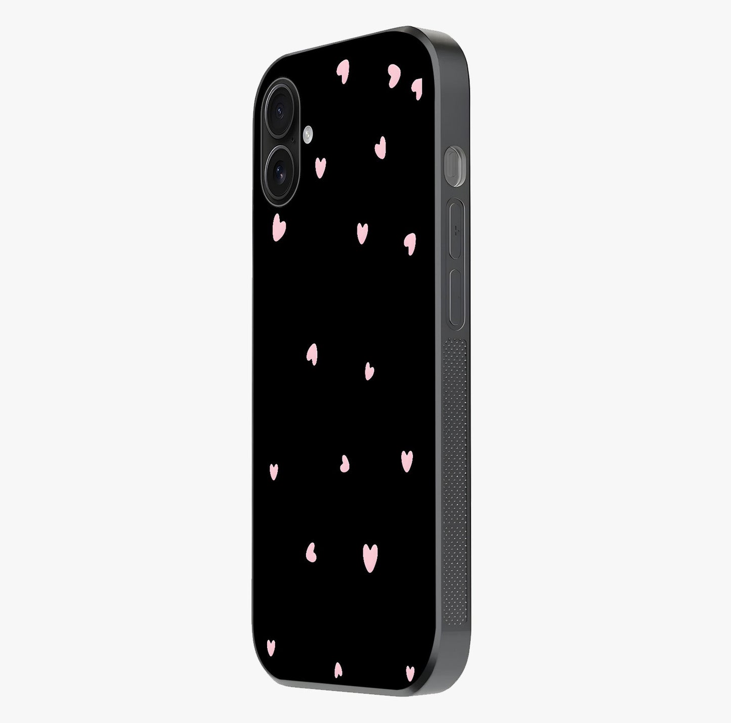 Pink Love Drops Glass Case photographed in natural light showing reflective finish and design depth.