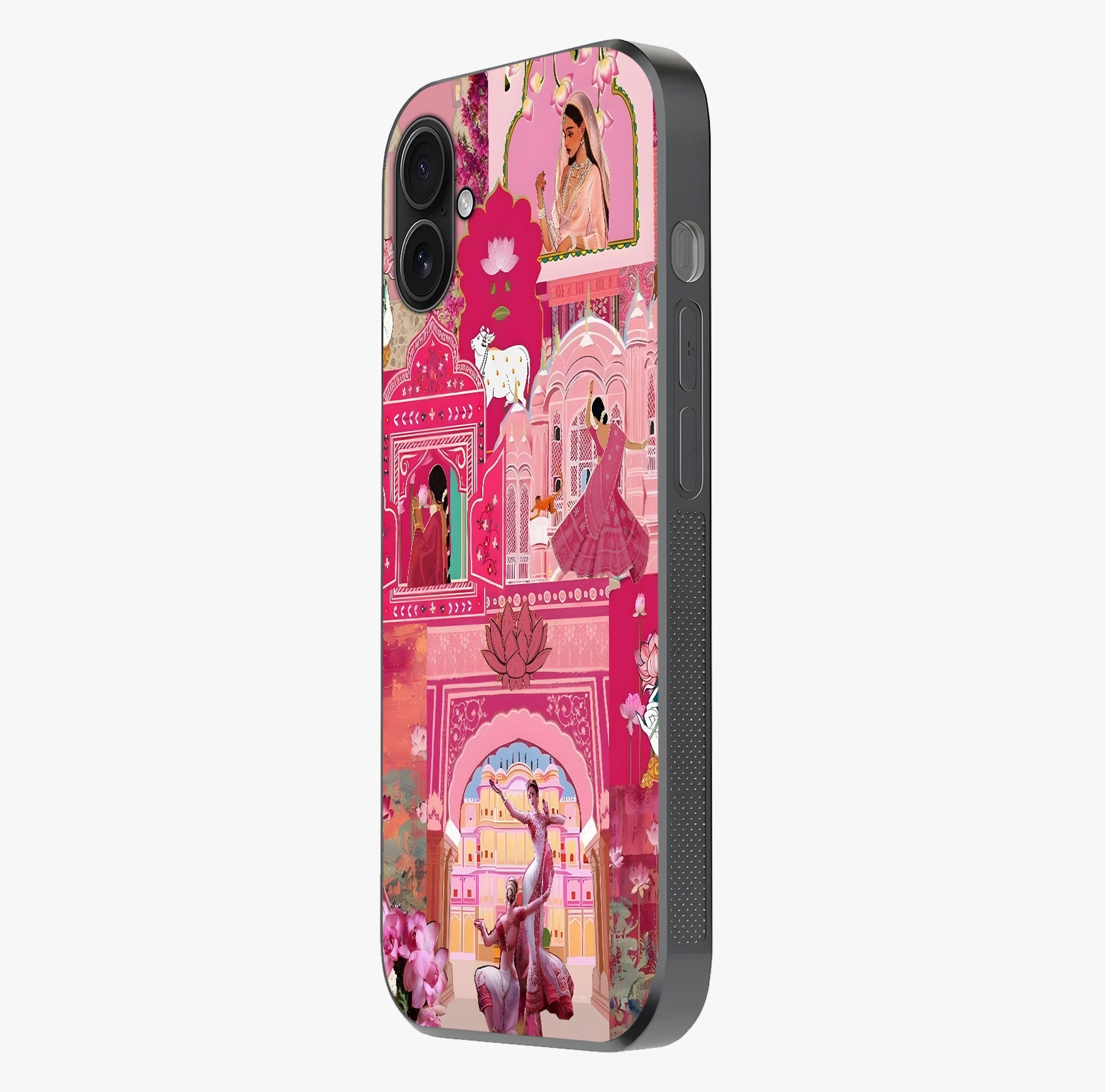 Pink Palace Muse Glass Case photographed in natural light showing reflective finish and design depth.