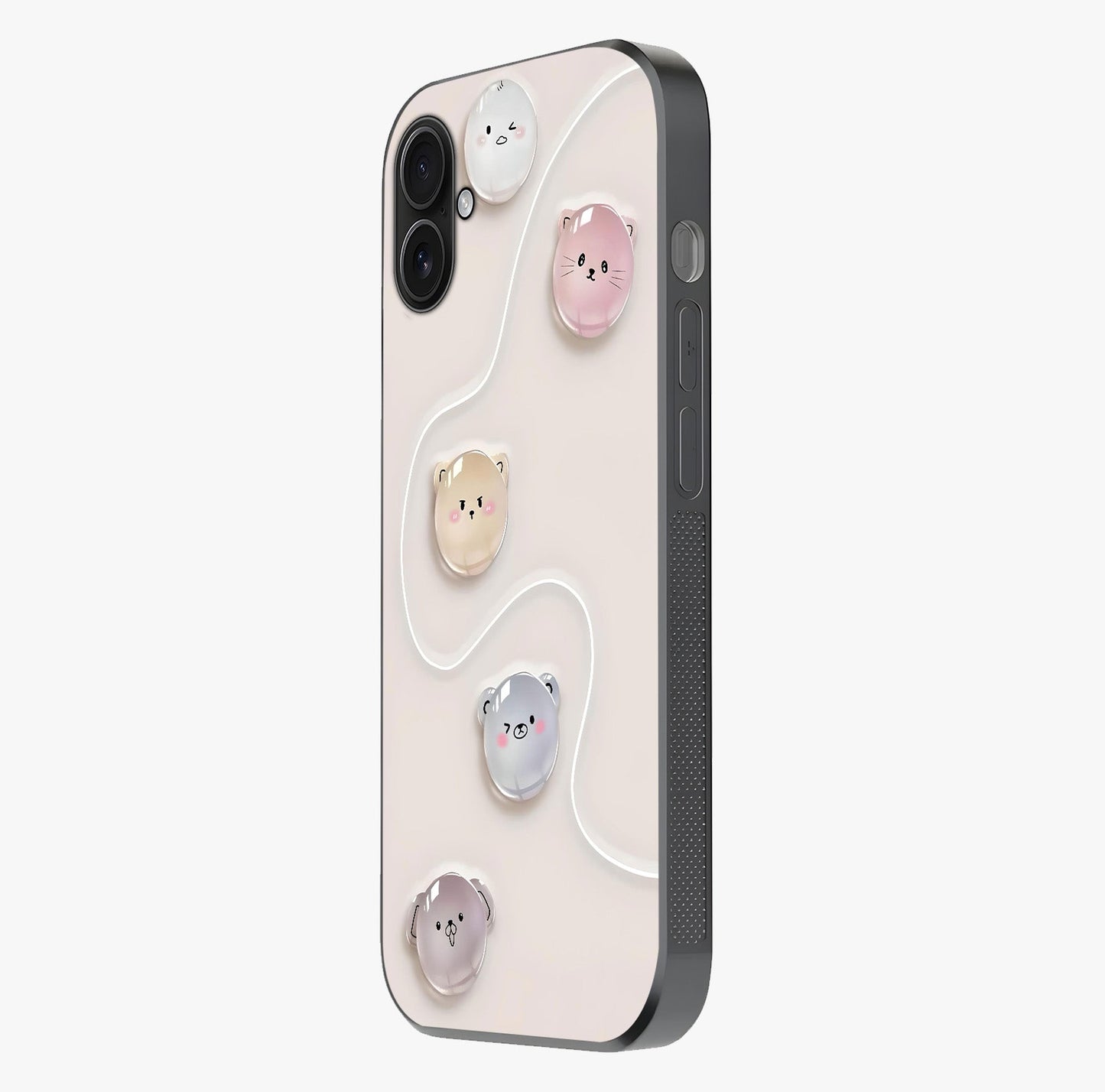 Puffy Face Parade Glass Case photographed in natural light showing reflective finish and design depth.