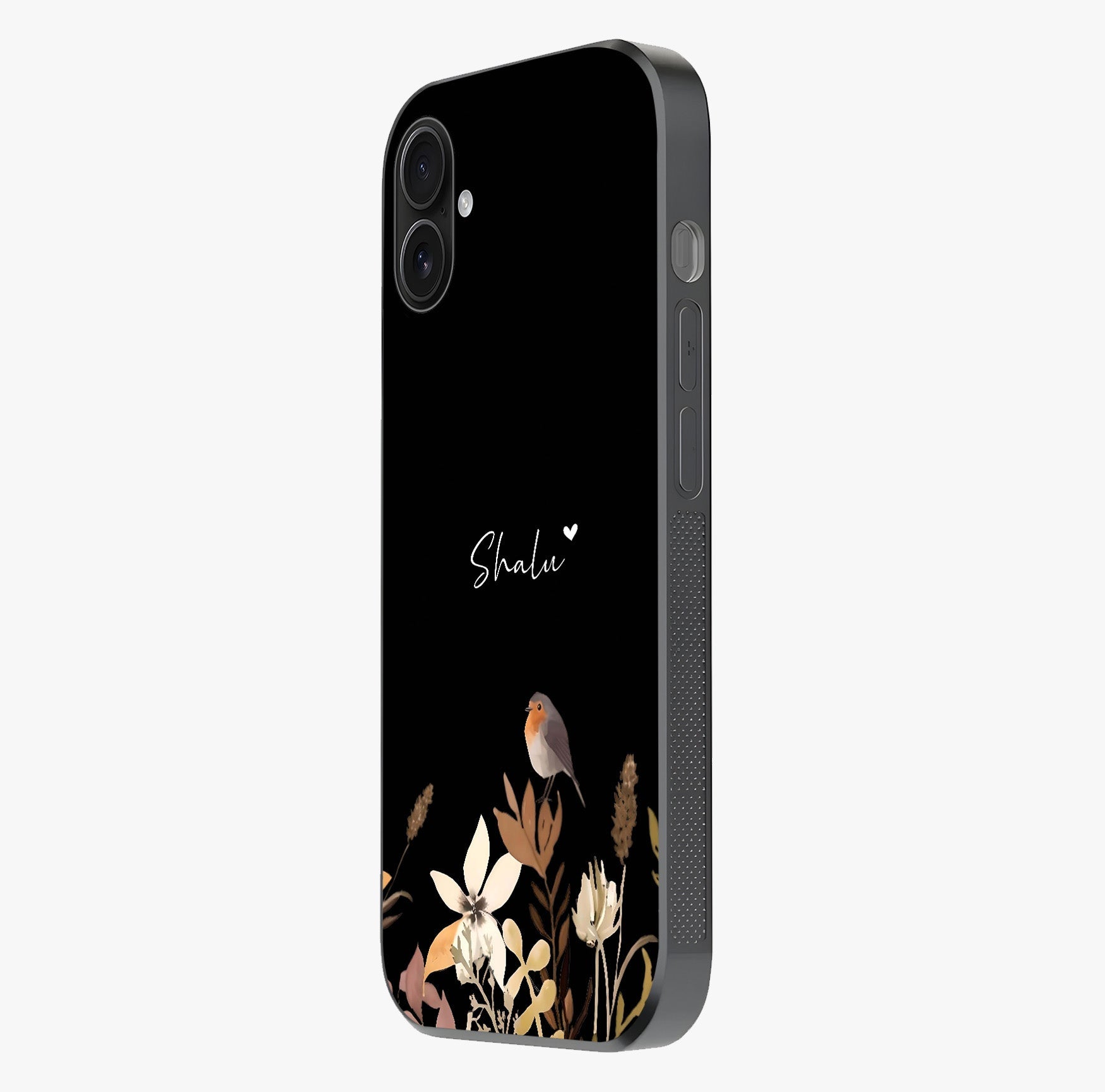 Quiet Garden Tune Custom Name Glass Case photographed in natural light showing reflective finish and design depth.