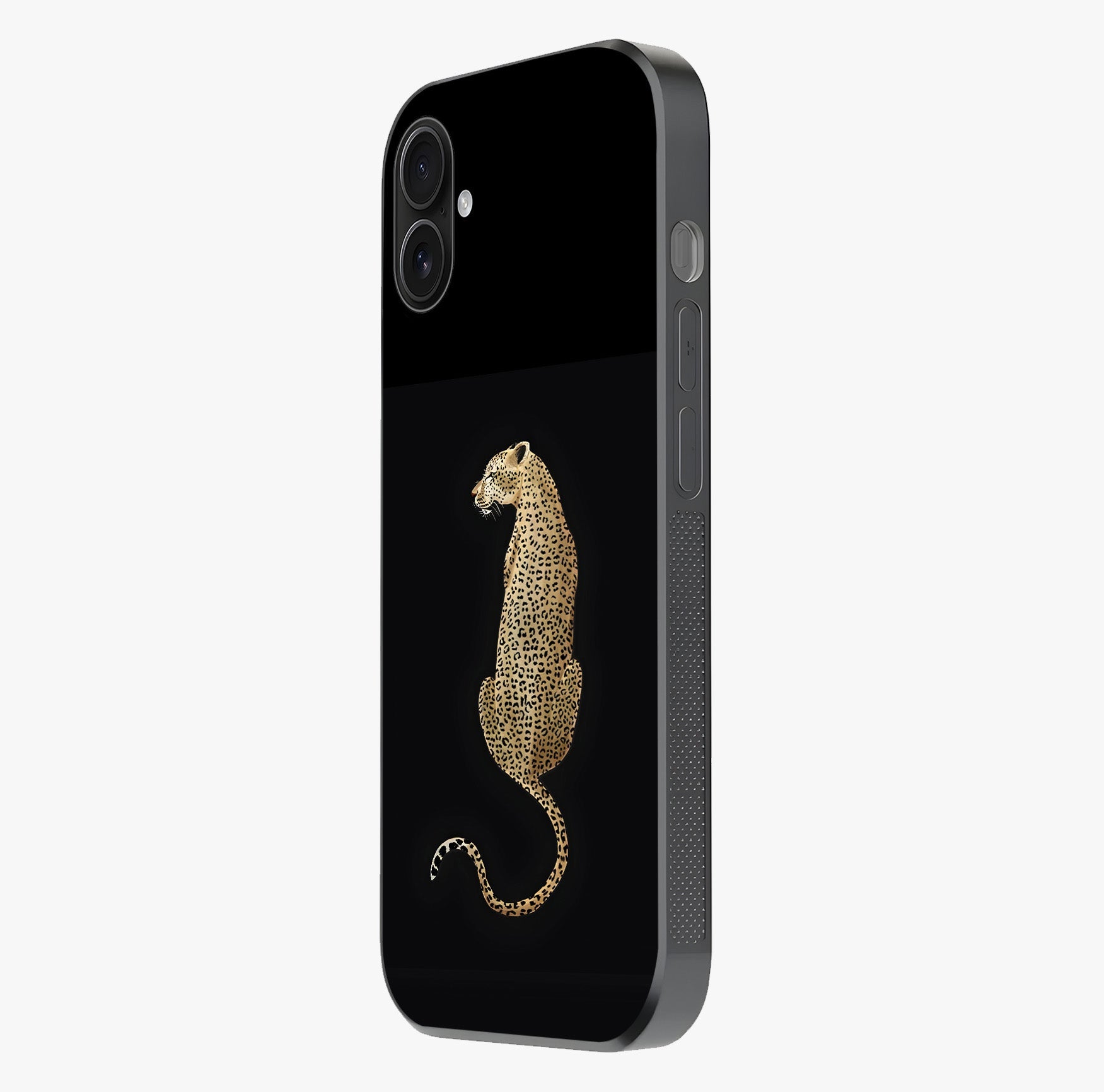 Regal Leopard Glass Case photographed in natural light showing reflective finish and design depth.